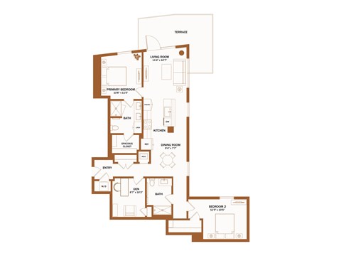 A floor plan of a house with a laundry room, bath, kitchen, dining room, and entry.